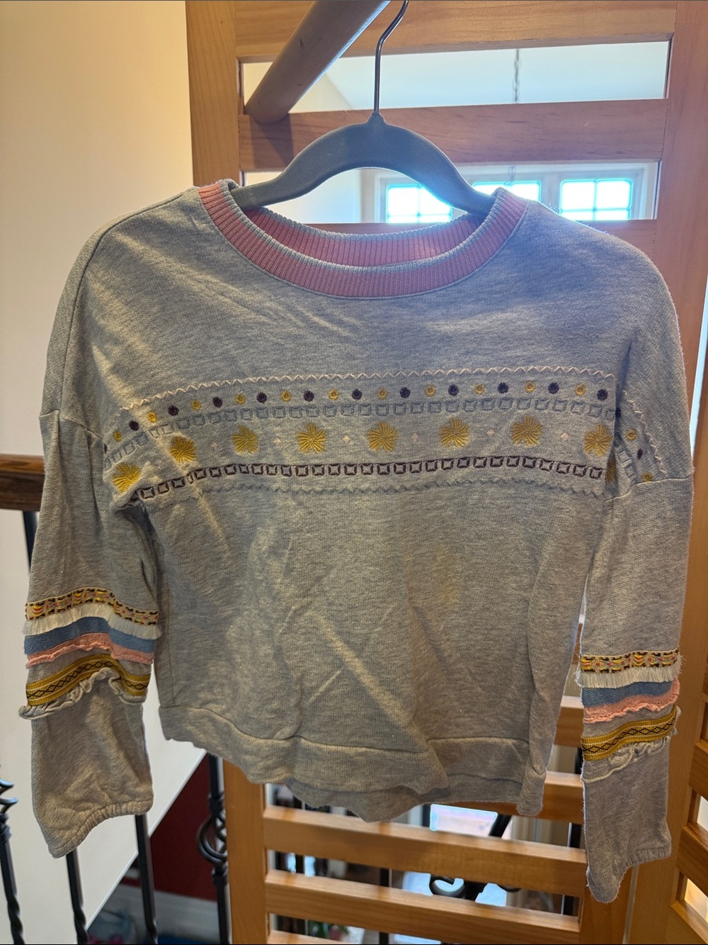 Matilda Jane Gray Sweatshirt with Pink Trim and Yellow Embroidery